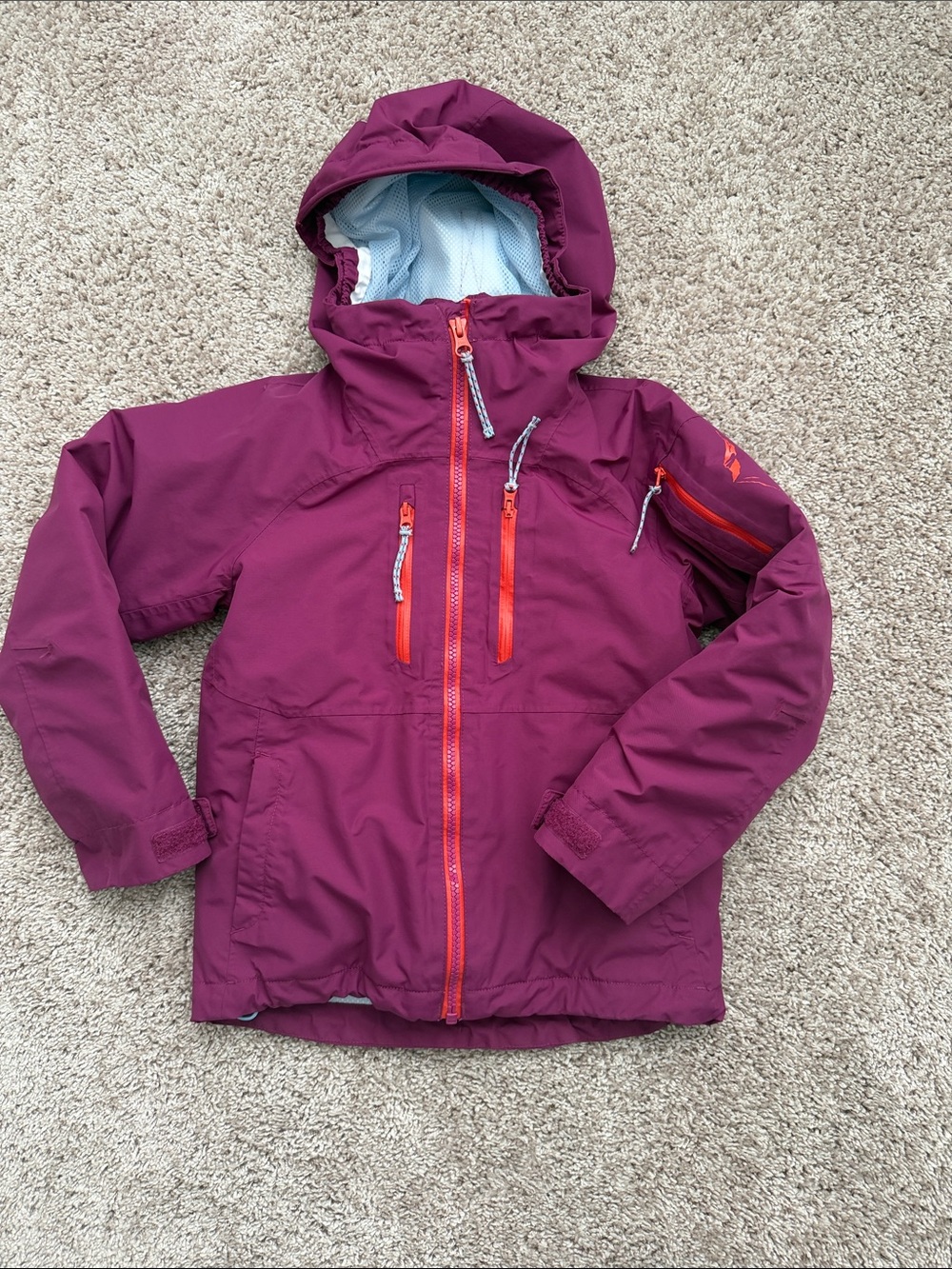 L.L. Bean Kids Hooded 3 in 1 coat  in Plum with Orange Zippers